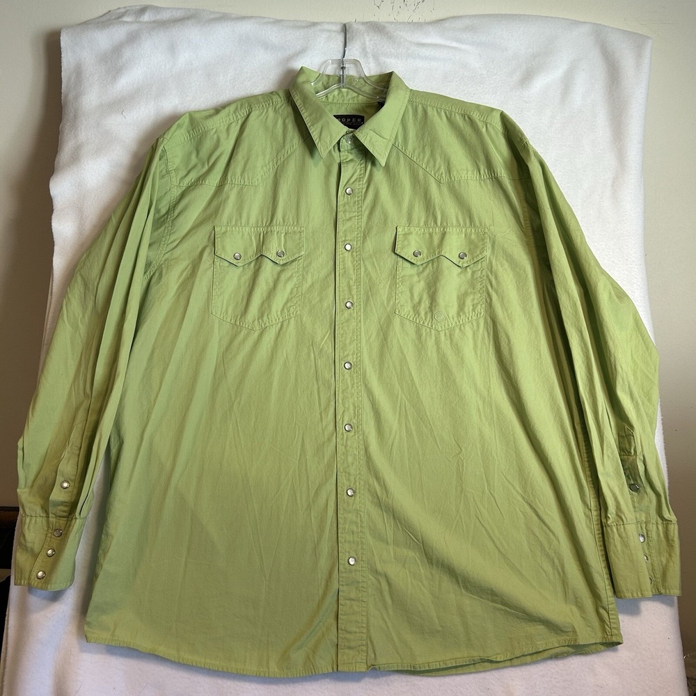 Roper Pearl Snap Mens XXL Green Solid Long Sleeve Western Shirt Rodeo Ranch EUC